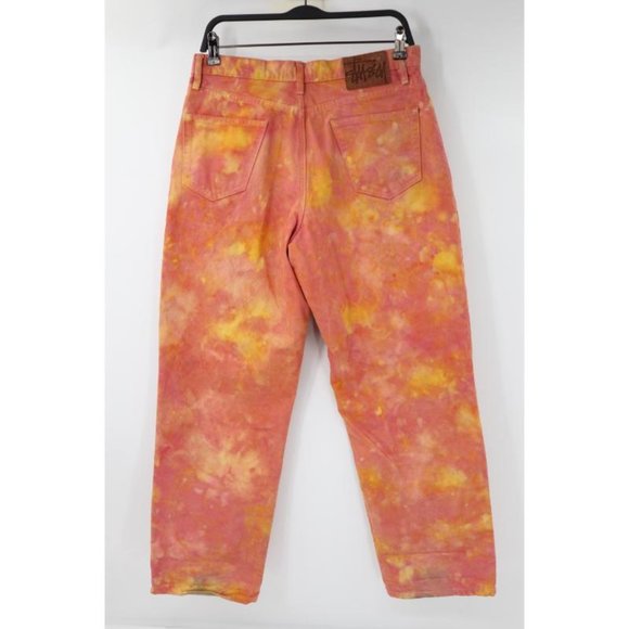 Stussy Jeans Mens 28 Wonderland Dye Big Ol Wide Leg Button Fly Pinkish Yellow - Picture 3 of 16
